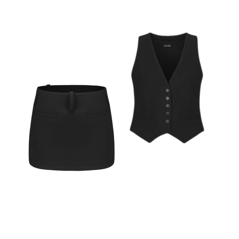 Parisian Vest Mini Skirt Matching Set UNUM DIEM Wolf Badger
