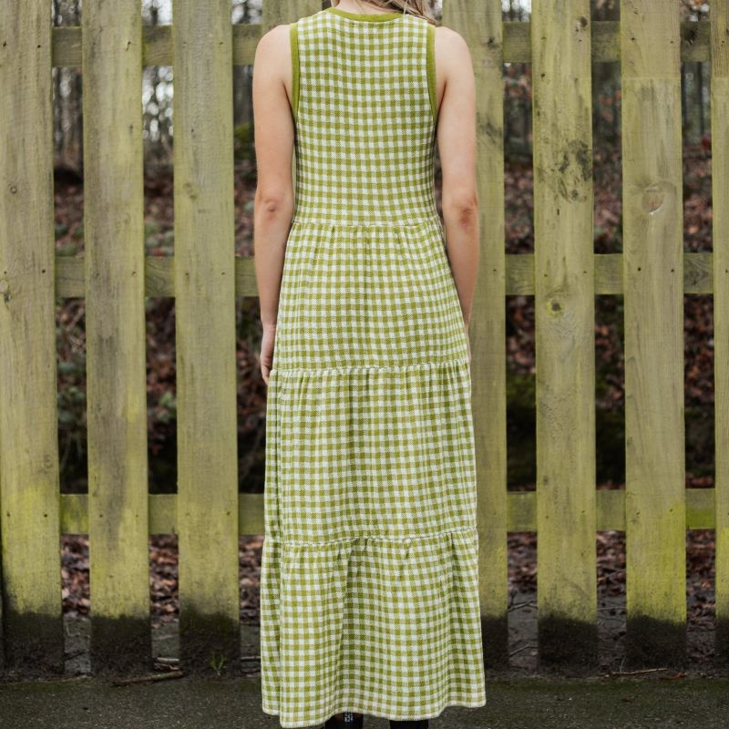 Paula Gingham Summer Cotton Knitted Midi Dress - Green image