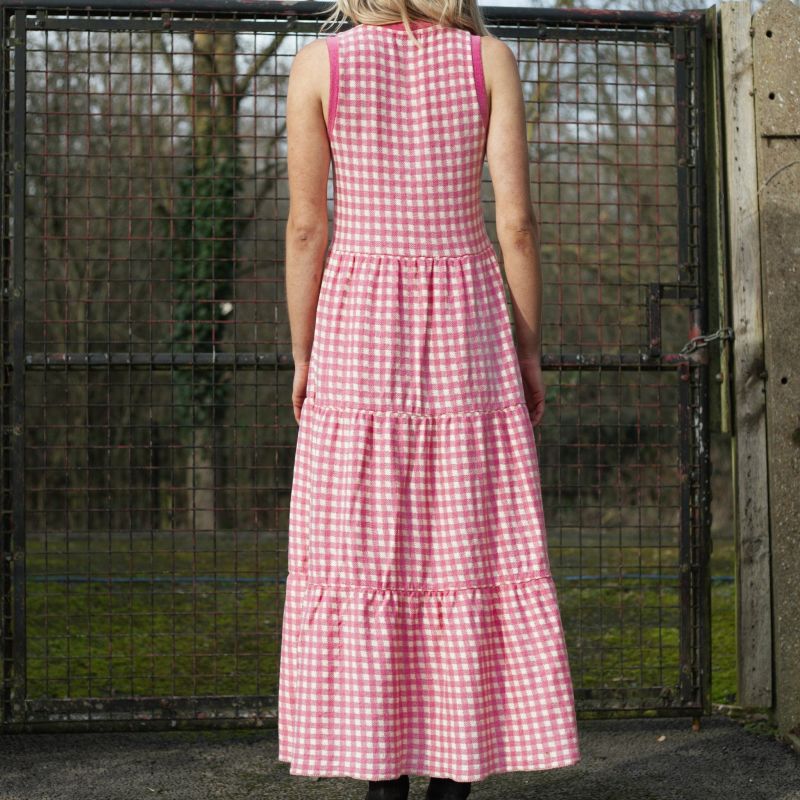 Paula Gingham Cotton Knitted Midi Summer Dress - Hot Pink image