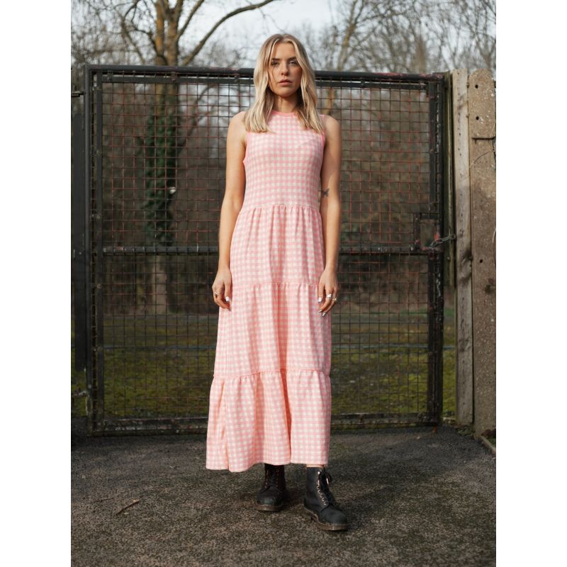 Paula Gingham Cotton Midi Dress - Soft Pink image