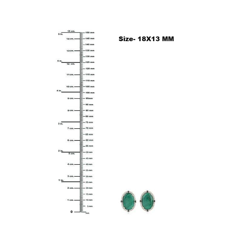 18K White Gold With Diamond & Malachite Stud Earrings image