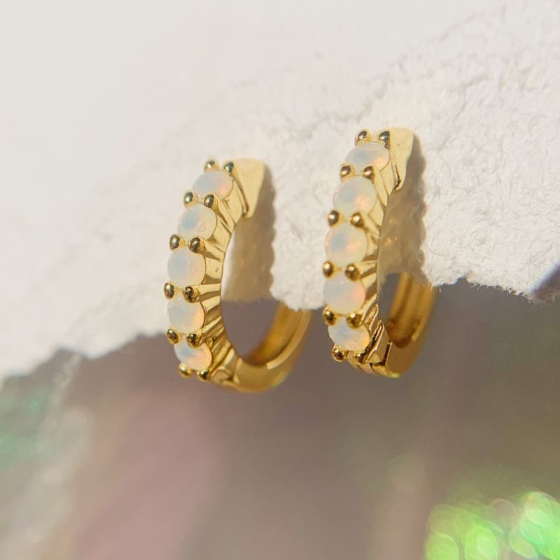 Pave Moonstone Huggie Hoop Earrings | Little Sky Stone | Wolf & Badger