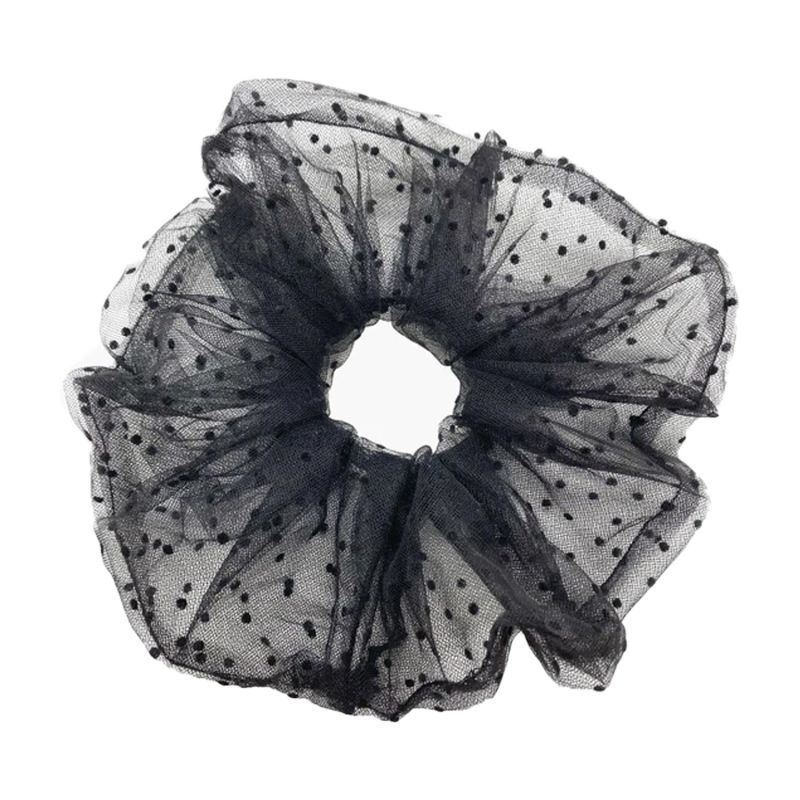 Black Polka Dot Black Tulle Super Scrunchie image