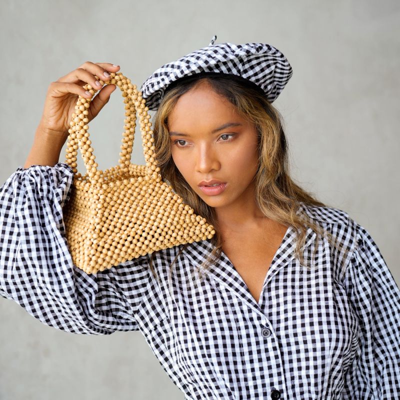 Pyramid Beaded Tote Bag In Toasted Beige image