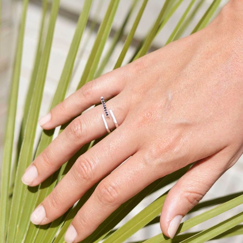 Neringa Silver Stacking Ring With Black Onyx image