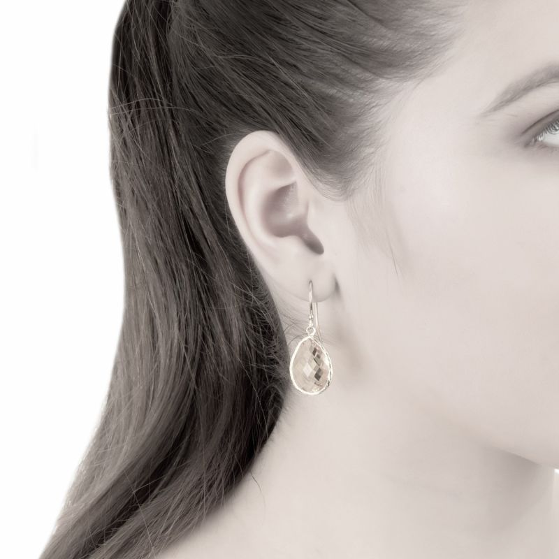 Orecchino Pendente Singolo Petite Drop In Quarzo Fumé – Placcato Oro Rosa 22kt – Gioiello Elegante Con Portagioie Incluso