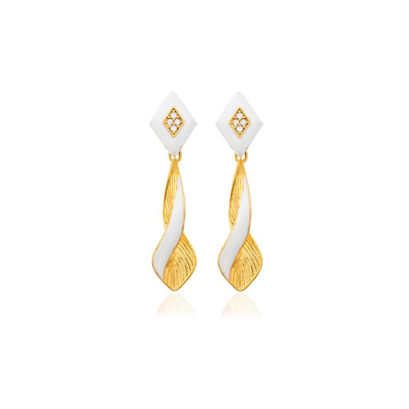 White & Gold Infinity Drop Earrings With Zircon image