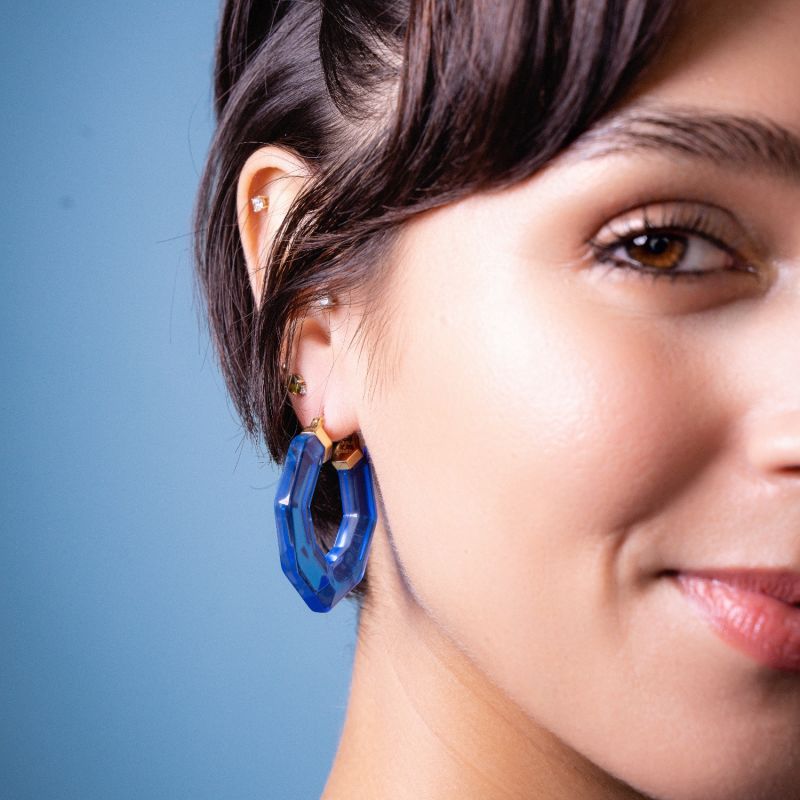 Blue lucite hoop earrings shop