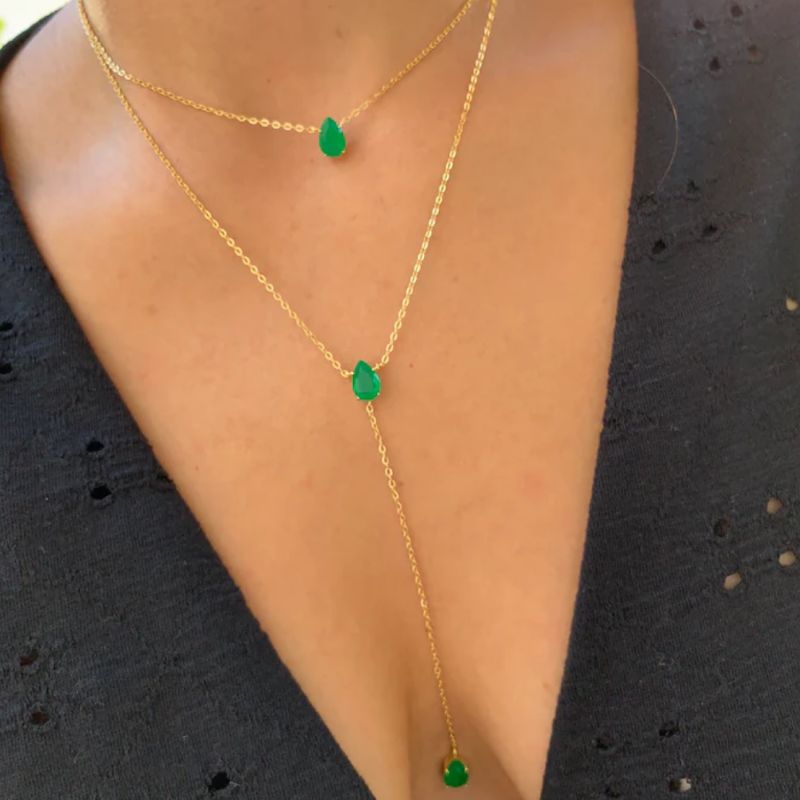 Pear & Pear Emerald Lariat Y Necklace image