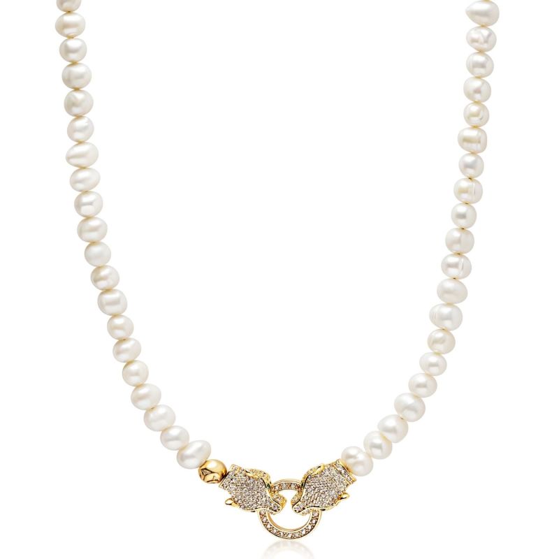 Pearl Choker With Double Panther Head In Gold image