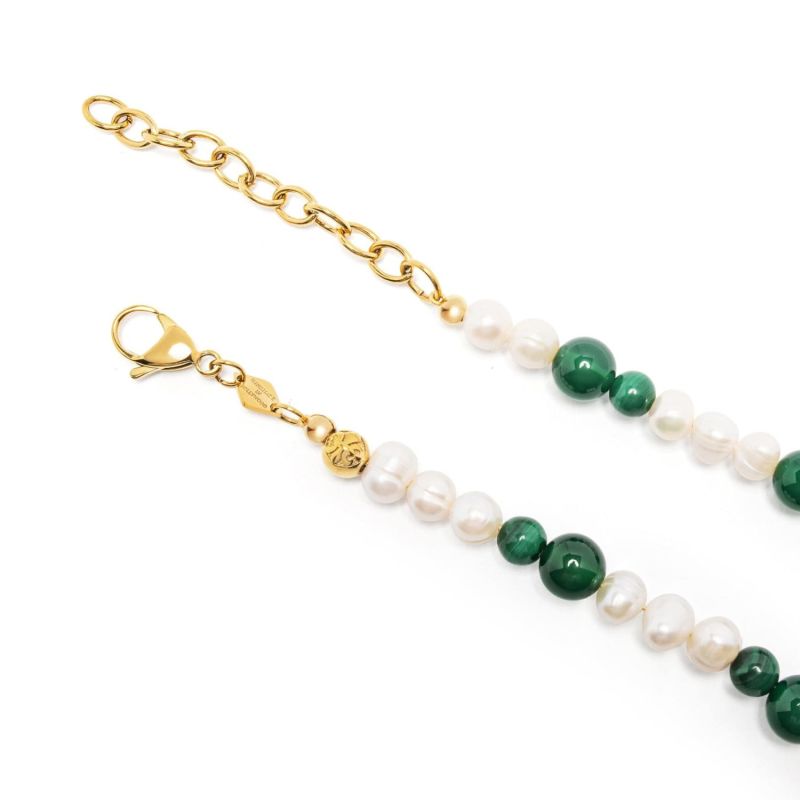 Pearl Choker With Green Aventurine And Malachite image