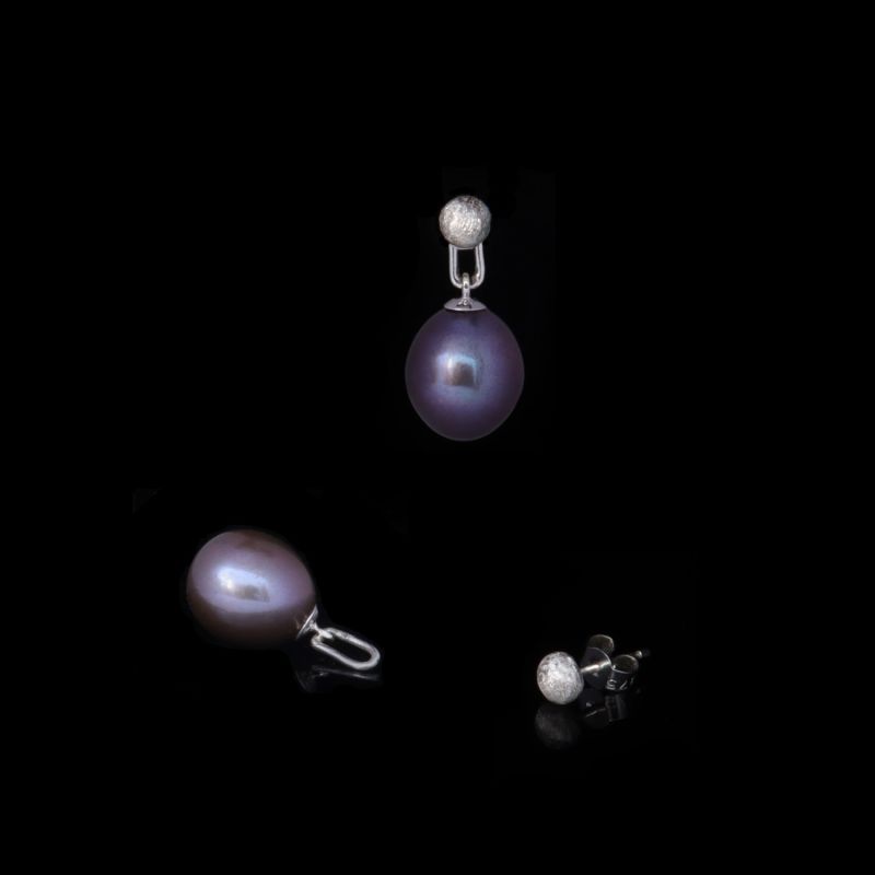 Pearl Drop Detachable White Gold Earrings In Peacock Colouring image