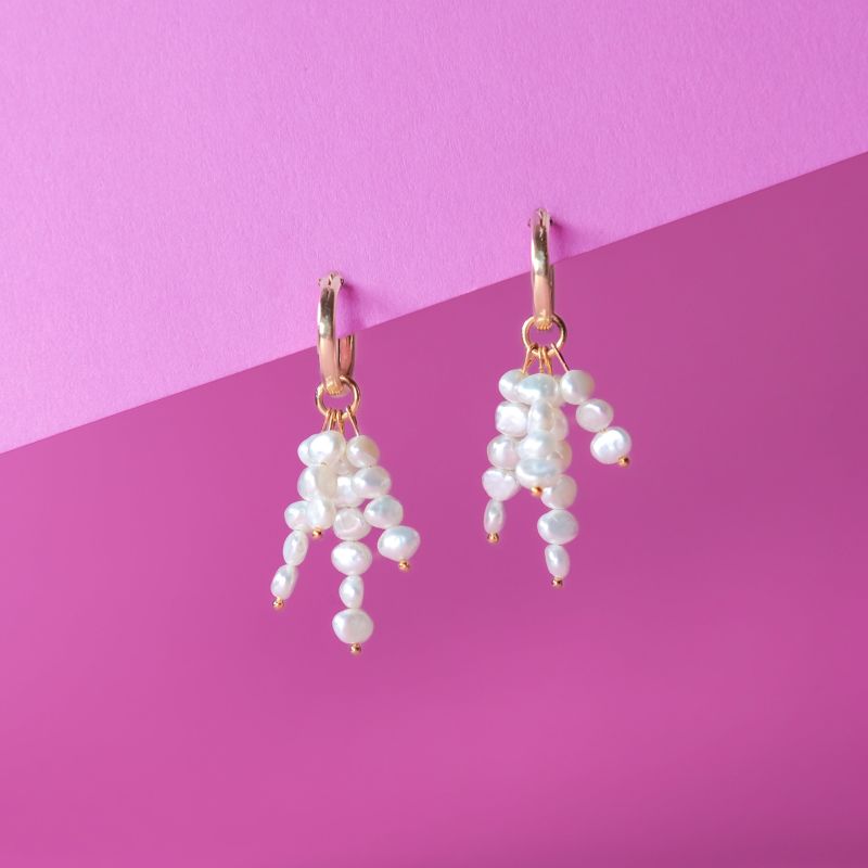 Pearl Tassel Charms Dangly Hoop Earrings image