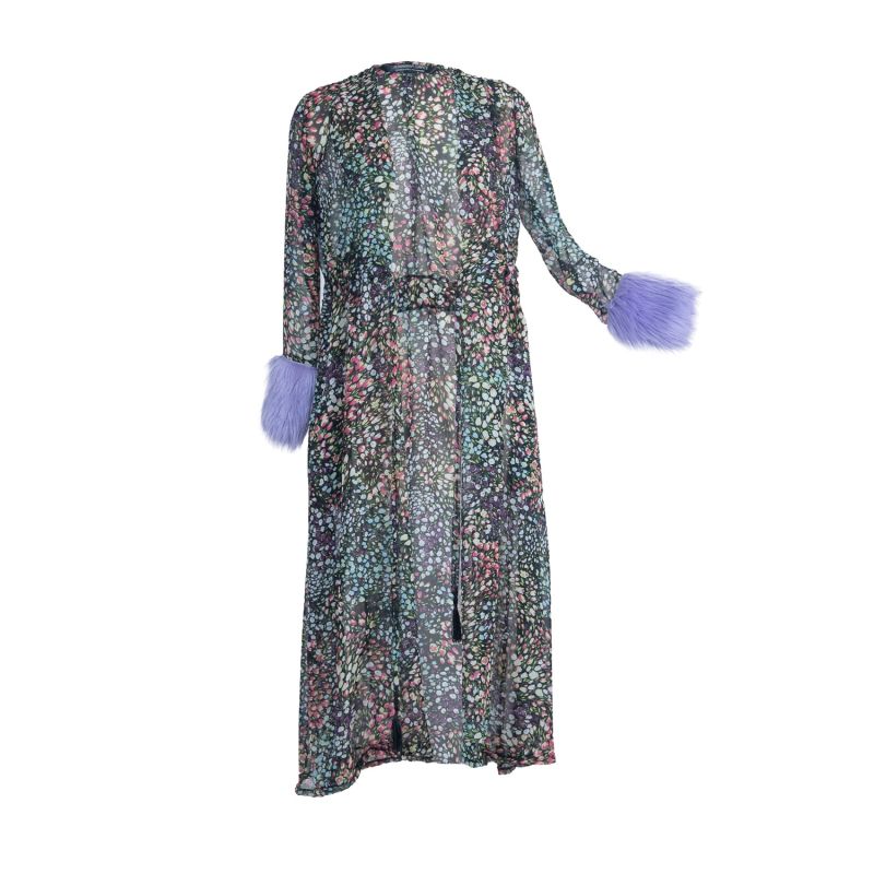 Violet Floral Faux Fur Cuff Duster With Pockets image