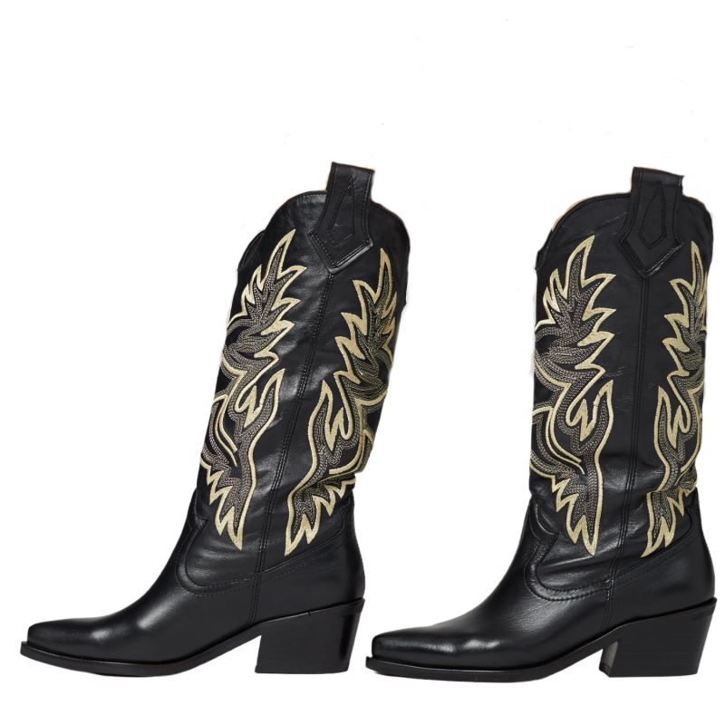 Dramen Western Cowboy Boots In Black Leather image