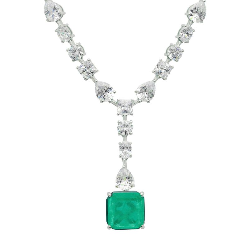 Penelope Colombian Emerald Statement Necklace Silver image