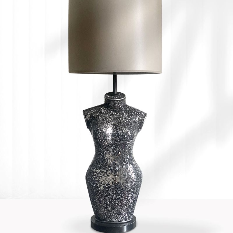 Pair of Silver Female Figure Table Lamps by M&D on Brown Bronze Brass