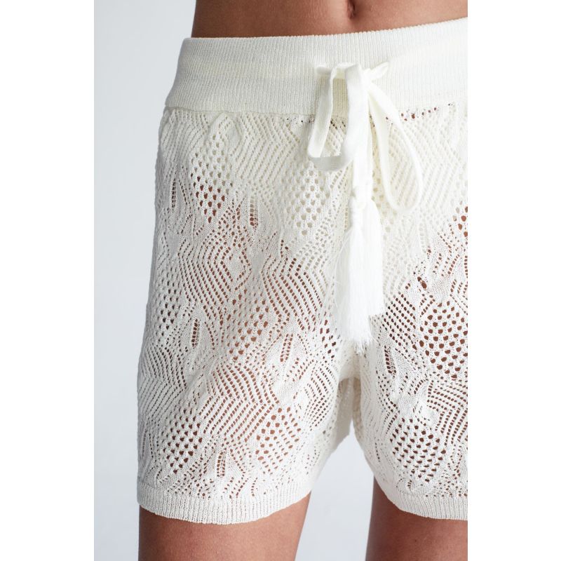 Emma Shorts Lace Knitted Elastic Waist Women's Knitwear Mini Shorts - Ecru image