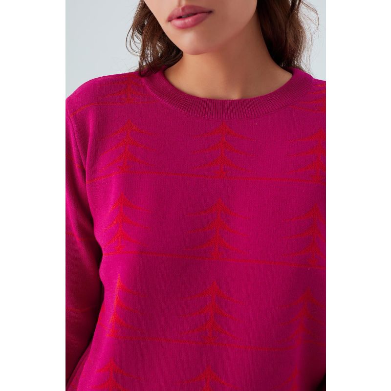 Gemini Pine Patterned Pullover In Fuchsia/Orange image