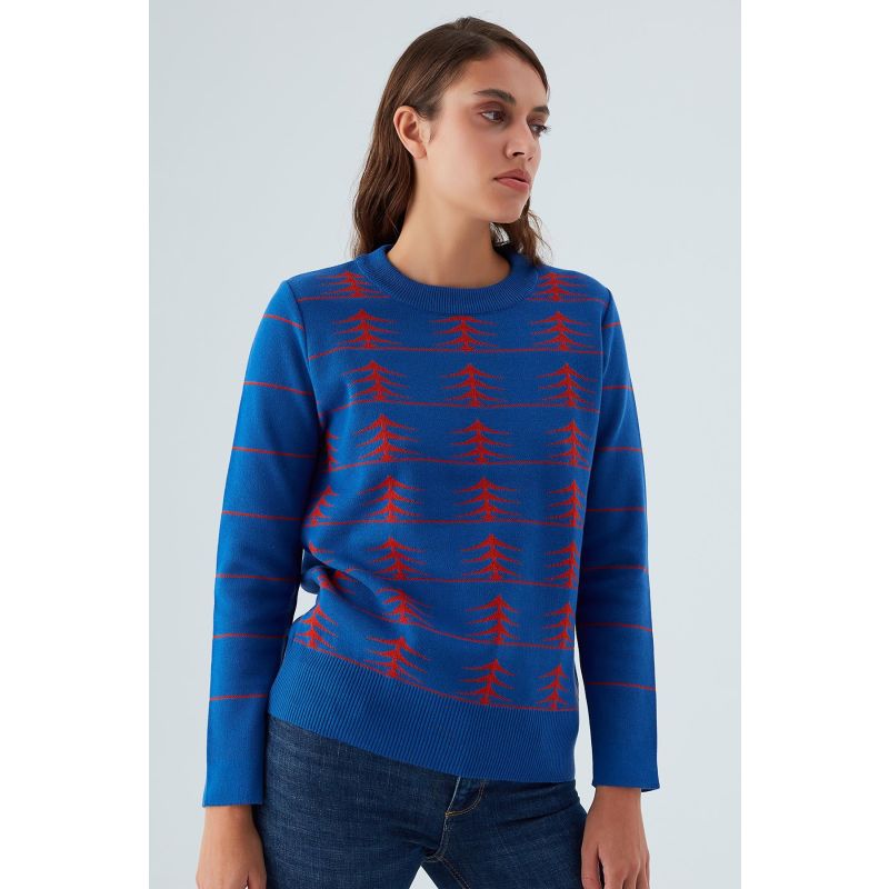 Gemini Pine Patterned Pullover In Royal Blue/Orange image