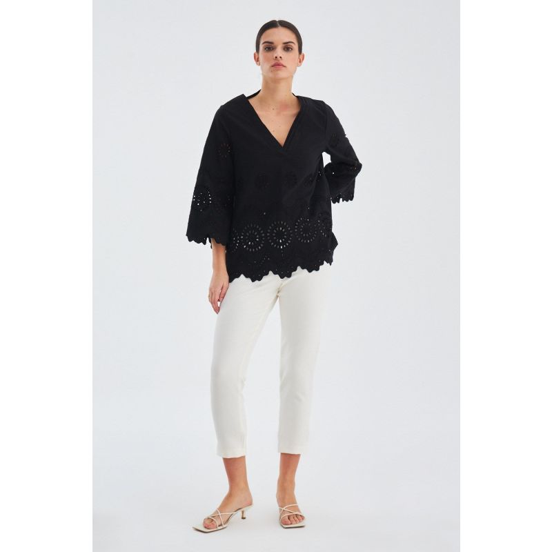 Hiromi V-Neck Bell Sleeve Blouse In - Black image