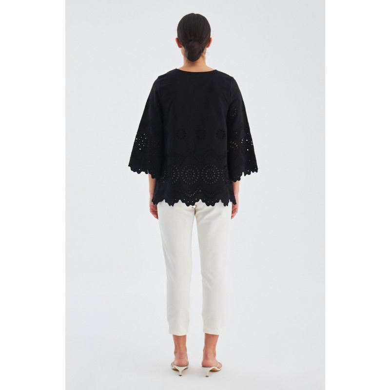 Hiromi V-Neck Bell Sleeve Blouse In - Black image