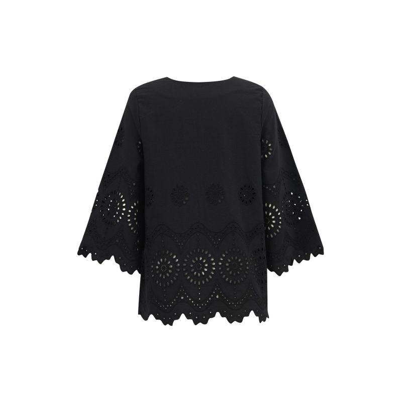 Hiromi V-Neck Bell Sleeve Blouse In - Black image