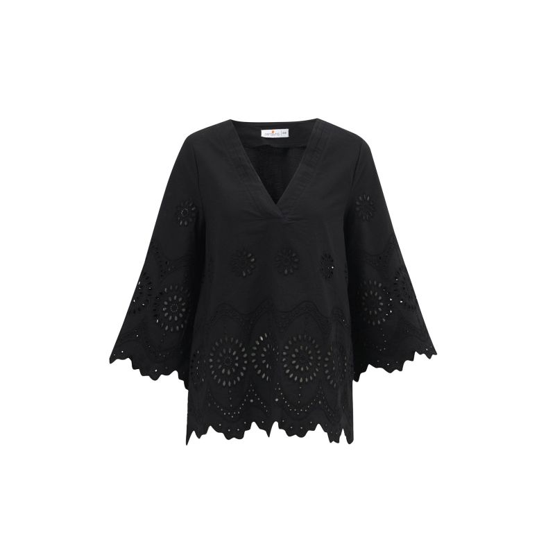 Hiromi V-Neck Bell Sleeve Blouse In - Black image