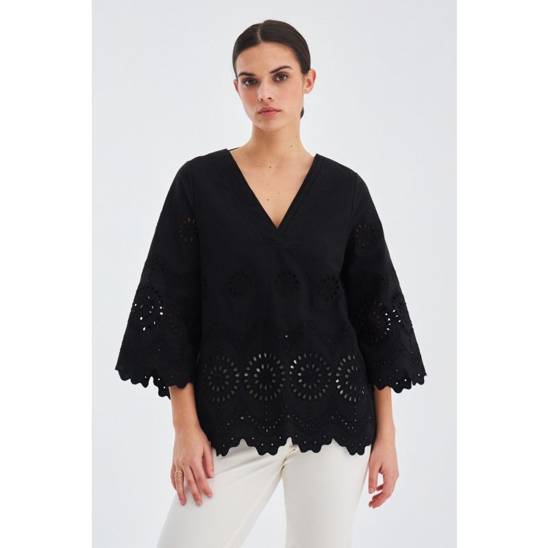 Hiromi V-Neck Bell Sleeve Blouse In - Black image