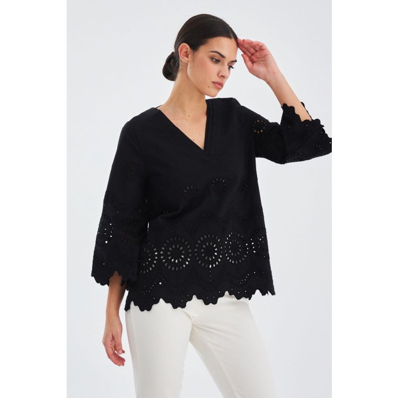 Hiromi V-Neck Bell Sleeve Blouse In - Black image