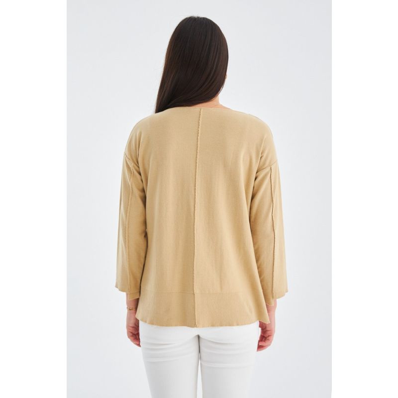 Fine V-Neck Knitted Tunic In Beige image