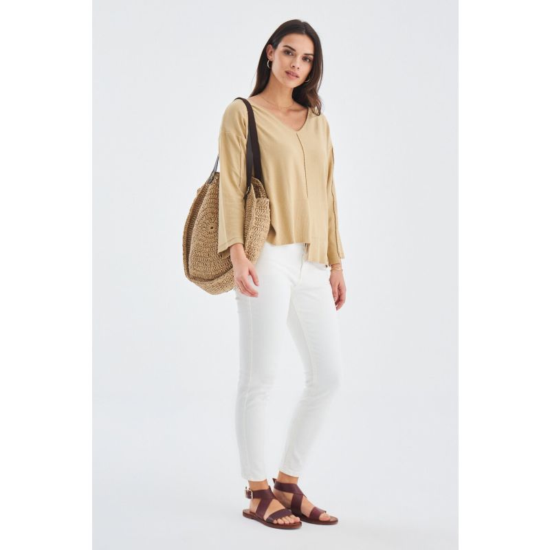 Fine V-Neck Knitted Tunic In Beige image