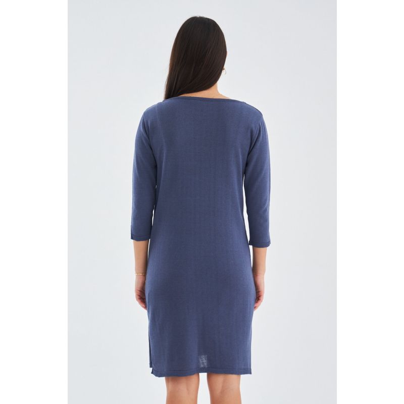 Boat-Neck Knitted Summer Dress In Grey Blue image