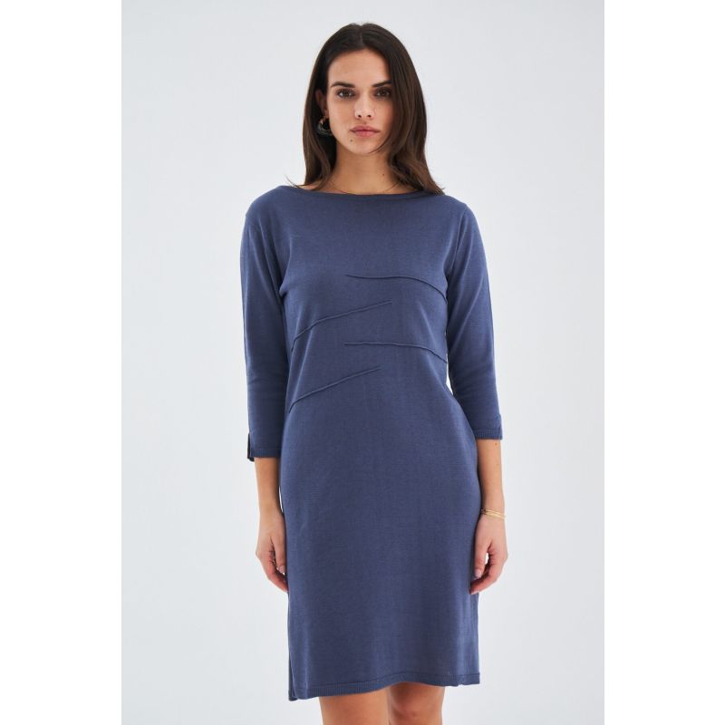 Boat-Neck Knitted Summer Dress In Grey Blue image