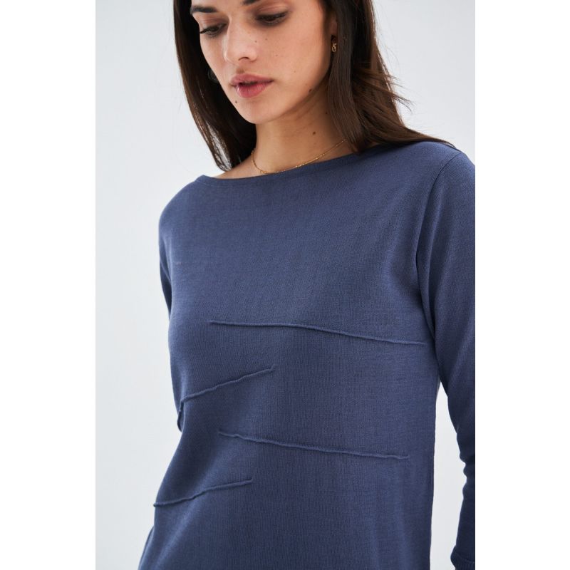 Boat-Neck Knitted Summer Dress In Grey Blue image