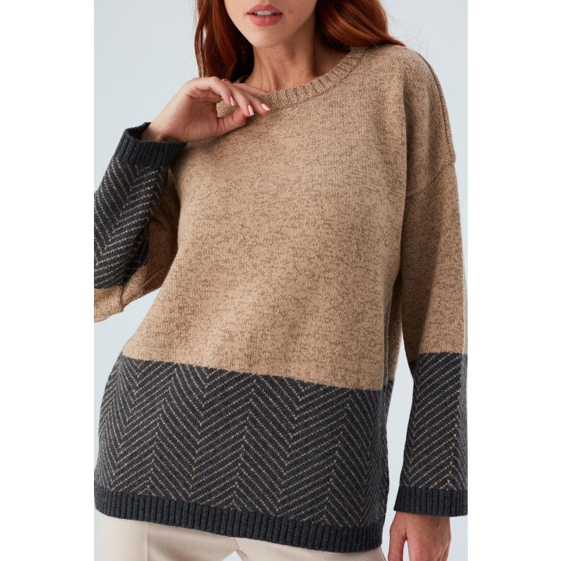 Mabel Pullover Jacquard Pattern Knit Jumper In - Pale Taupe image