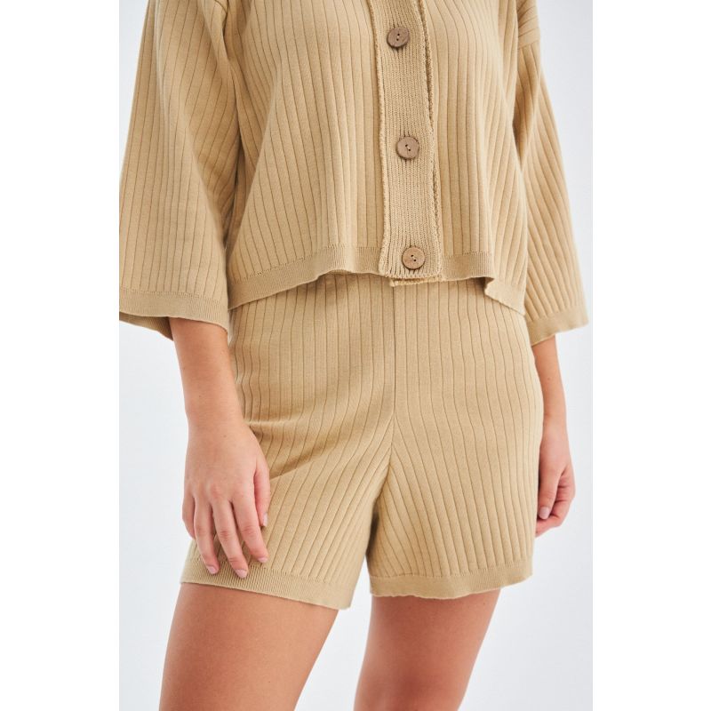 Mujo Knitted Crop Cardigan & Shorts In Candy Beige image