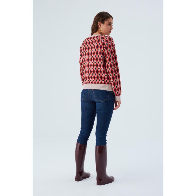 Trudy Diamond Pattern O-Neck Pullover In Multicolor image