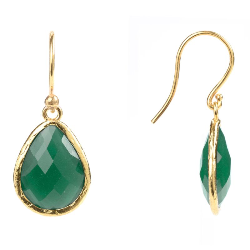 Petite Drop Earrings Green Onyx Gold image