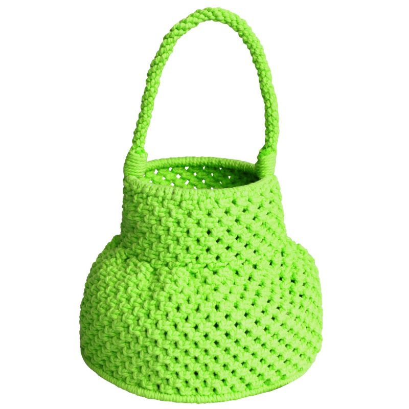 Petite Naga Macrame Bucket Bag In Neon Green image