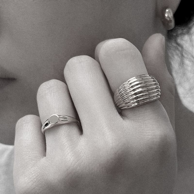 Petite Round Silver Pinky Signet Ring image