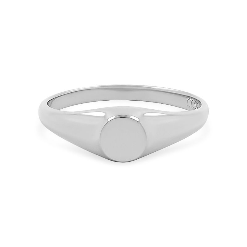 Petite Round Silver Pinky Signet Ring image