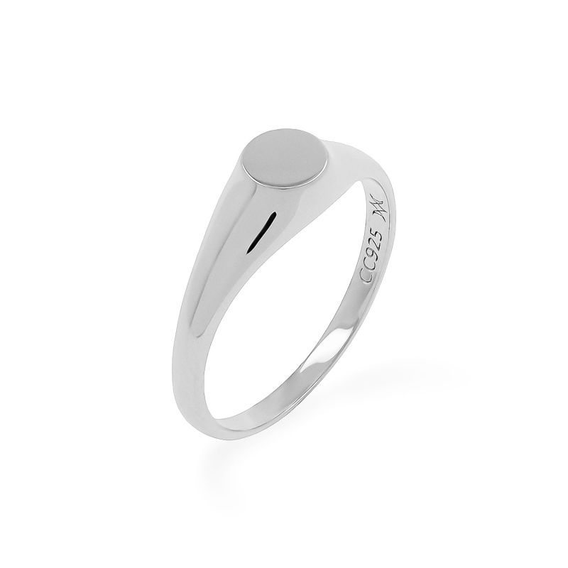 Petite Round Silver Pinky Signet Ring image