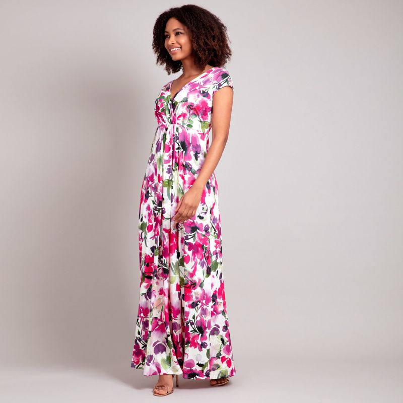 Petite Sophia Maxi Dress In Fuchsia Florals Print image