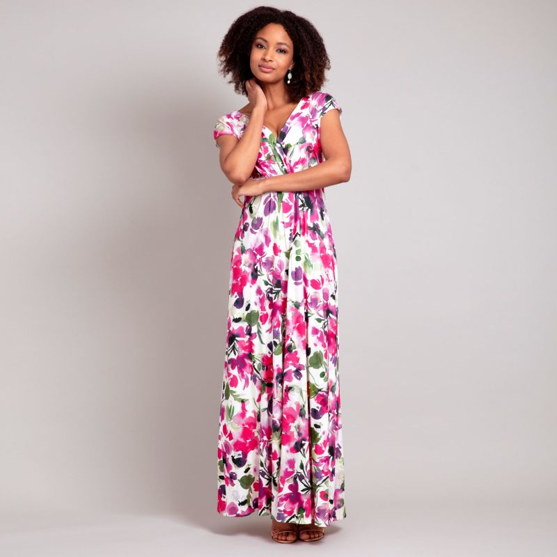 Petite Sophia Maxi Dress In Fuchsia Florals Print image