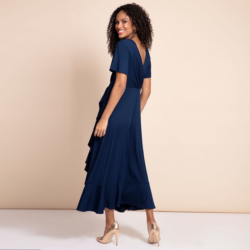 Petite Waterfall Midi Dress In Navy Blue image