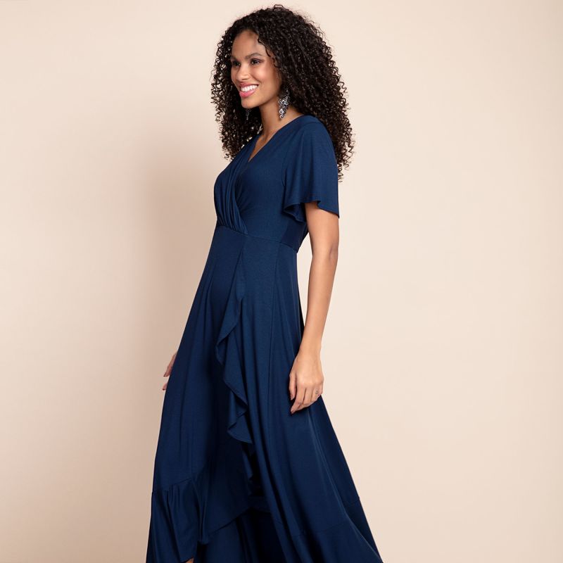 Petite Waterfall Midi Dress In Navy Blue image