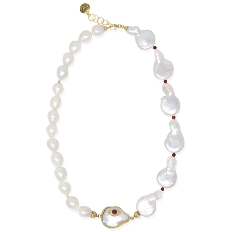 The Eye Gold-Plated Pink Ruby & Pearl Statement Necklace image