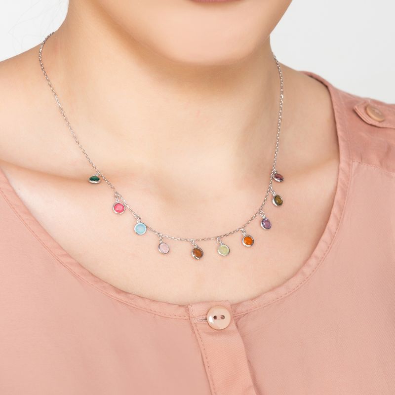 Florence Multi Coloured Gemstone Necklace Silver image