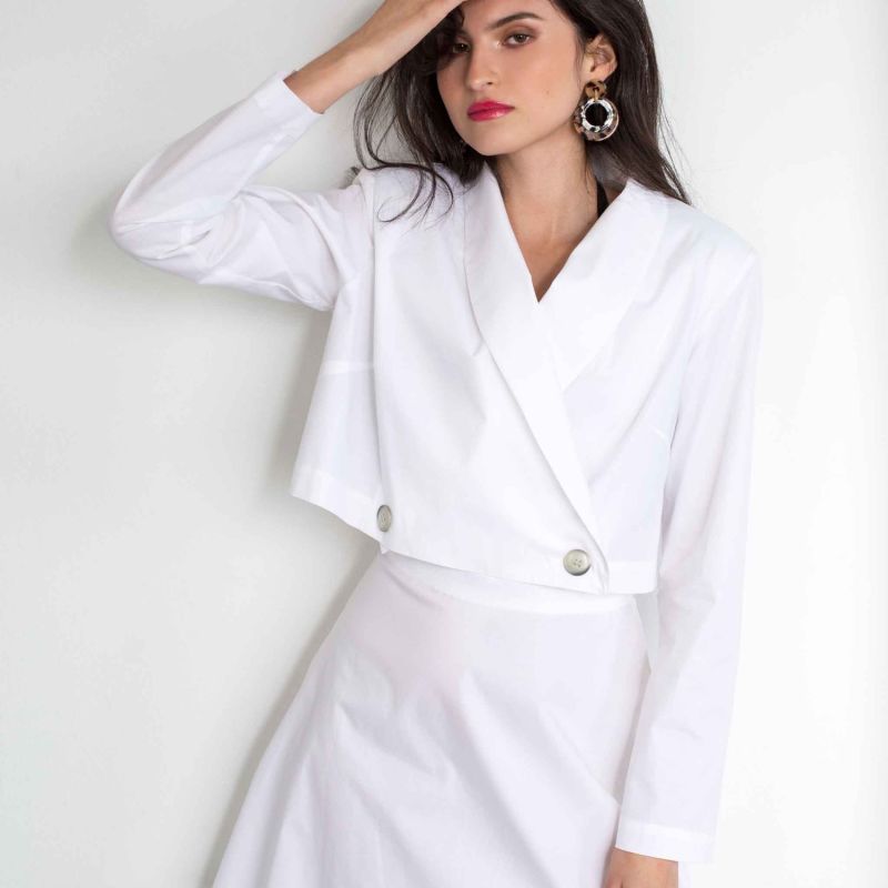 Cropped Blazer In White Cotton image